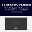 SunEnergyXT 500 mit 5 kWh LiFePO4-Speicher und bis zu 800 W Netzeinspeisung