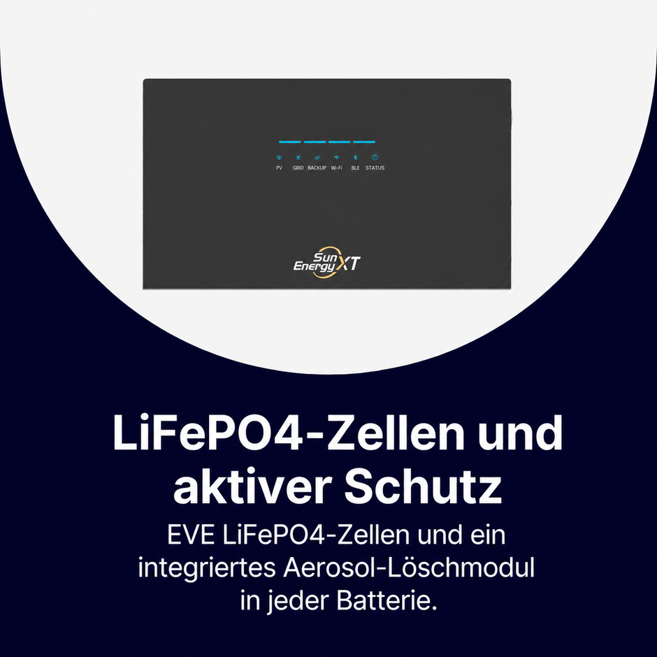 SunEnergyXT 500 mit EVE LiFePO4-Zellen und integriertem Aerosol-Löschmodul