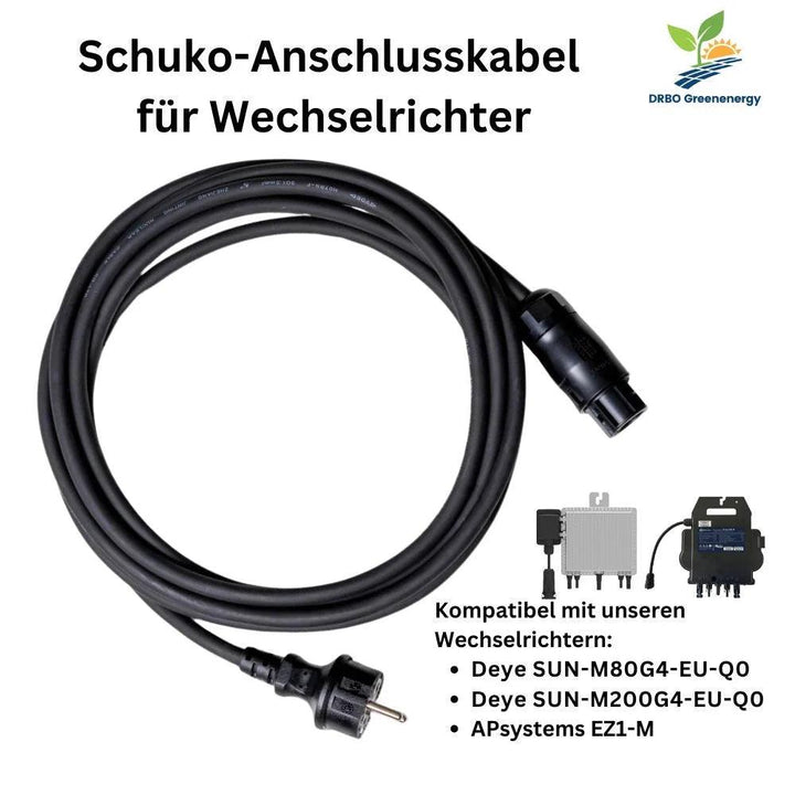 Schuko-Anschlusskabel 5M /10M /15M für APsystems EZ1-M & Deye SUN-M80G4-EU-Q0  DRBO Greenenergy