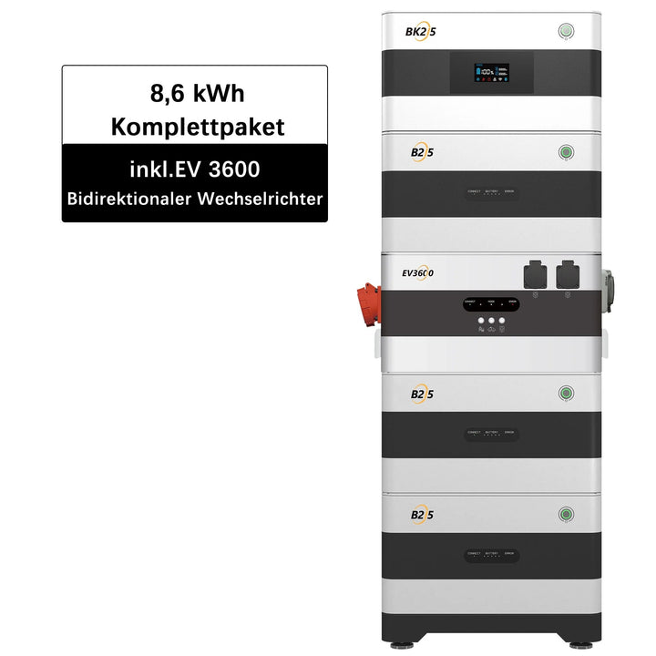2Way Speicherturm Komplettset - 8,6 kWh Speicher + EV3600 bidirektionaler Wechselrichter