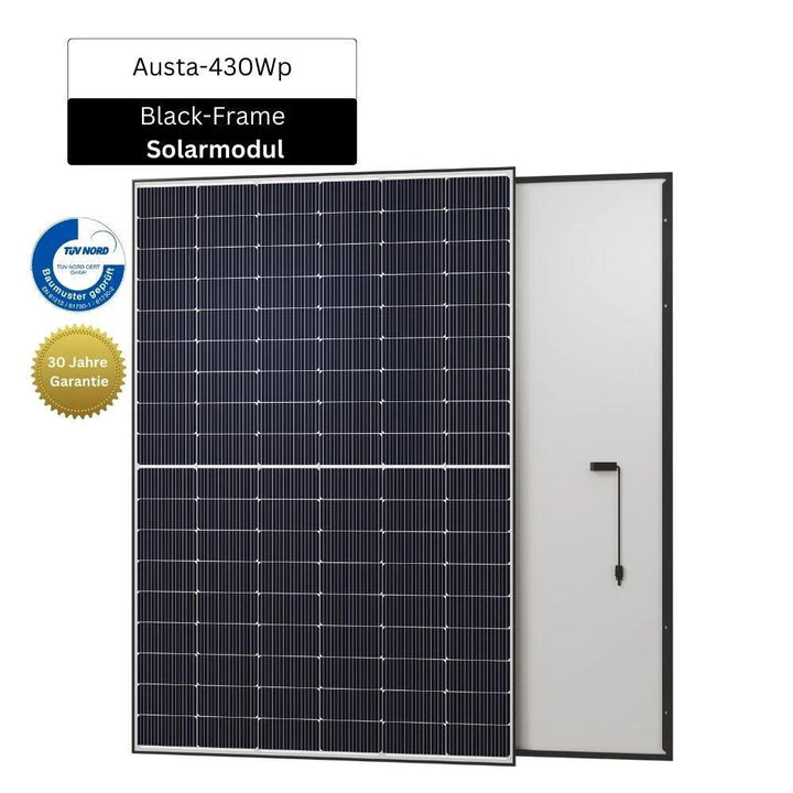 430 Wp AUSTA Solarmodul Black Frame - AUSTA AU430-27V-MH Sunlit Solar