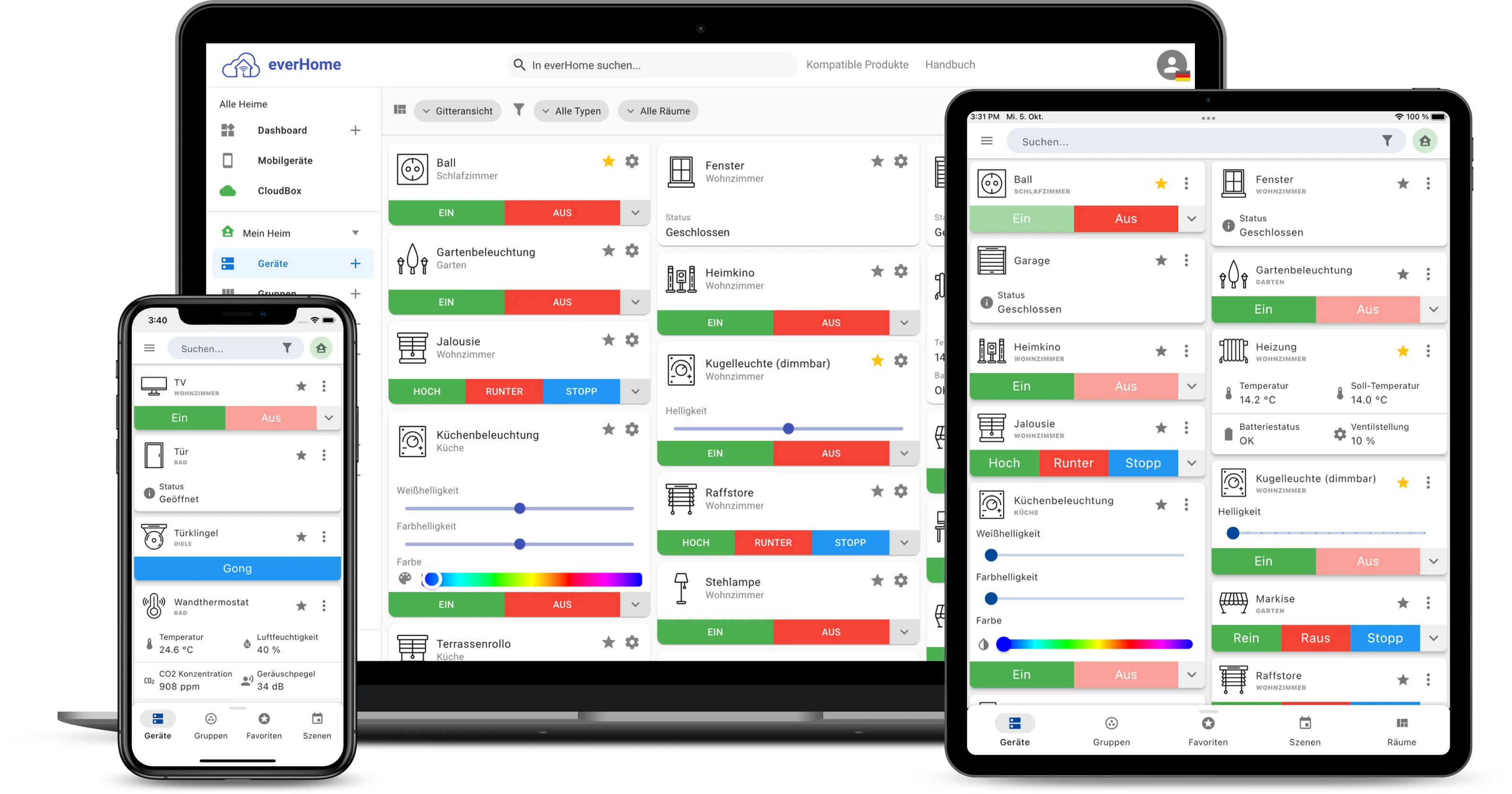 EcoTracker IR Energieübersicht auf Smartphone und Tablet