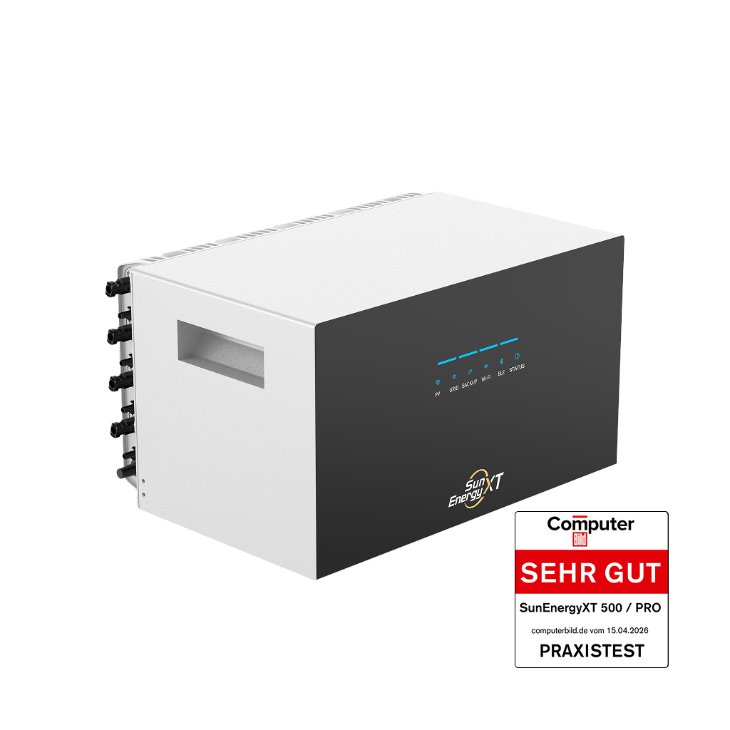 SunEnergyXT 500 Serie Seitenansicht mit MC4-Anschlüssen – ComputerBild SEHR GUT Praxistest