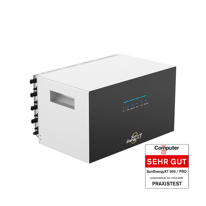 SunEnergyXT 500 PRO Seitenansicht mit MC4-Anschlüssen – ComputerBild SEHR GUT Praxistest