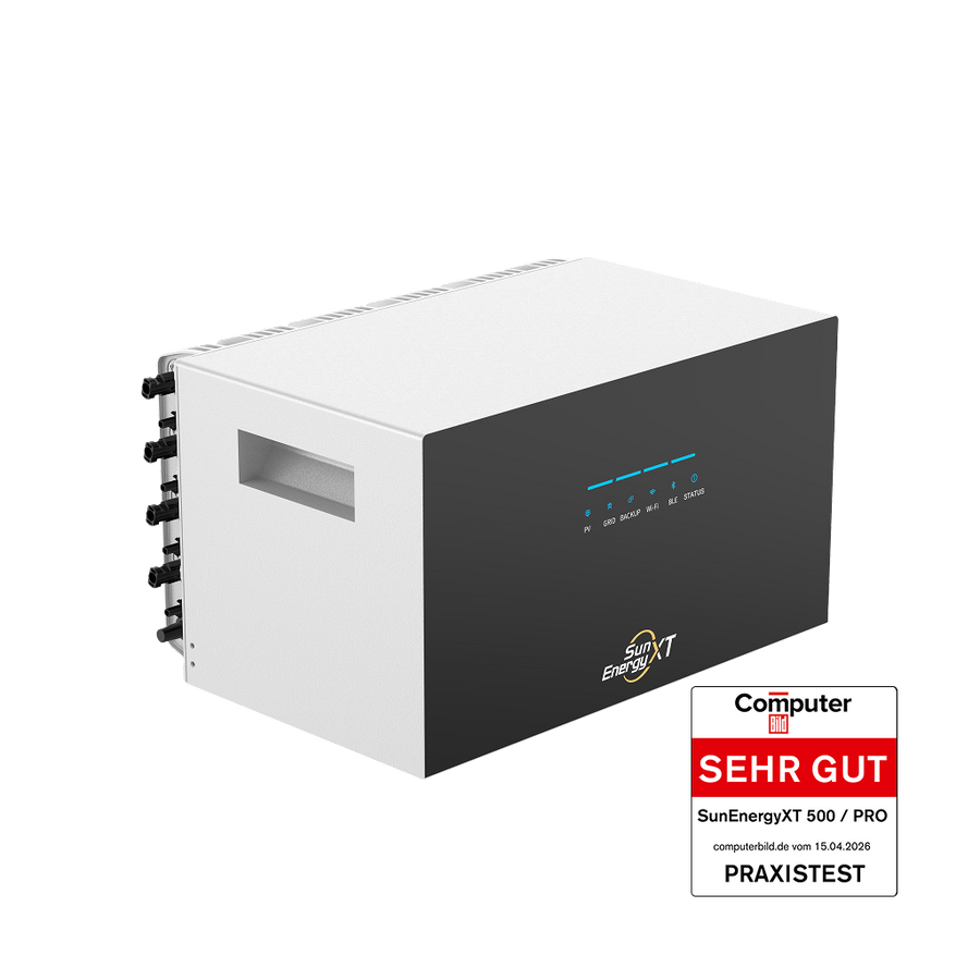SunEnergyXT 500 PRO Seitenansicht mit MC4-Anschlüssen – ComputerBild SEHR GUT Praxistest