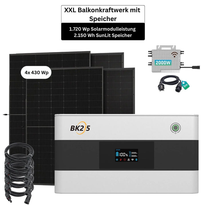 SunEnergyXT BK215 (2,15 kWh) XXL inkl. 4x 430 Wp Solarmodule + 2000 W Wechselrichter