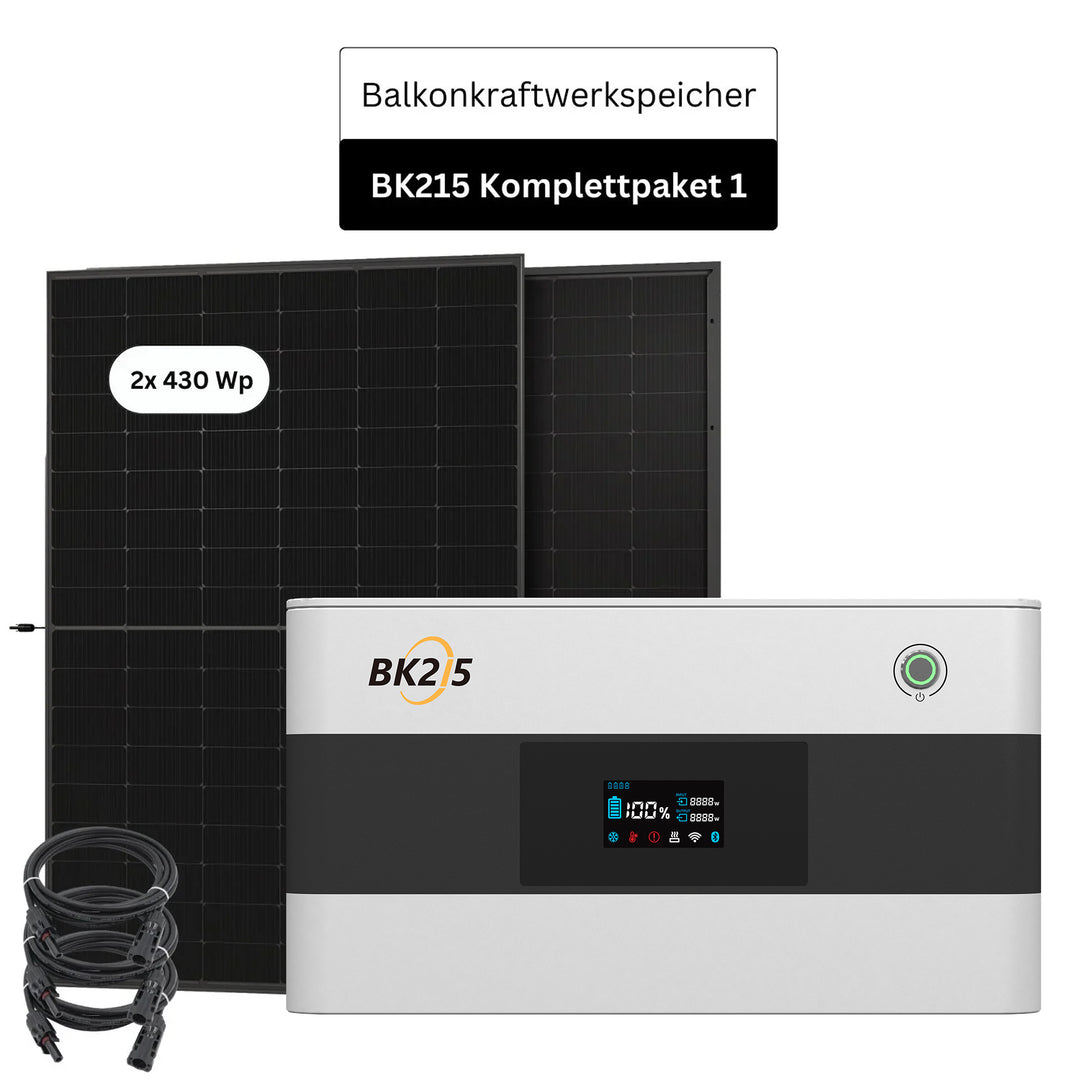 SunLit Balkonkraftwerkspeicher BK215 Sparpaket 01 inkl. 2x 430 Wh Solarmodulen SunEnergyXT Solar