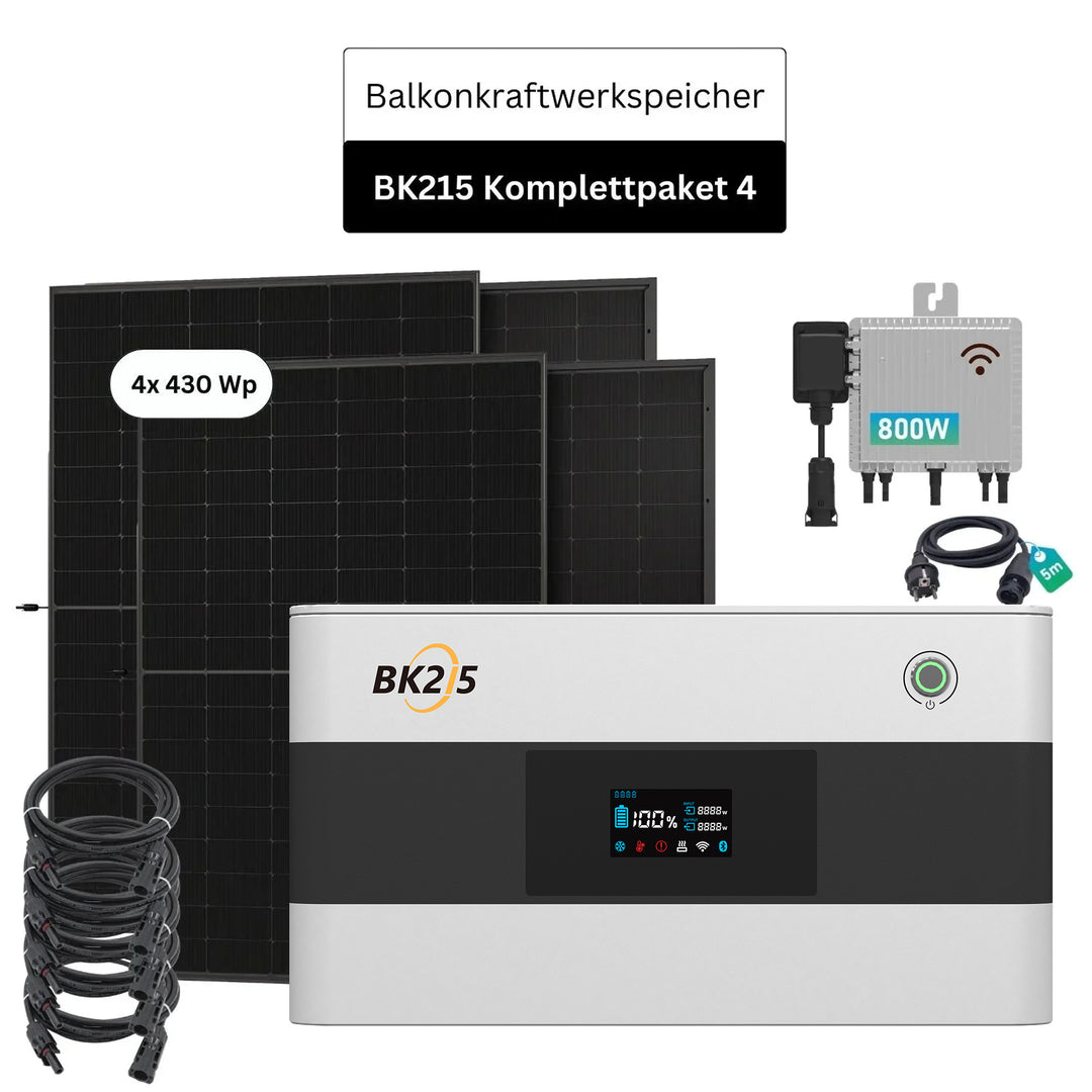 SunEnergyXT Balkonkraftwerkspeicher BK215 Sparpaket 02 inkl. 4x 430 Wh Solarmodulen SunEnergyXT Solar