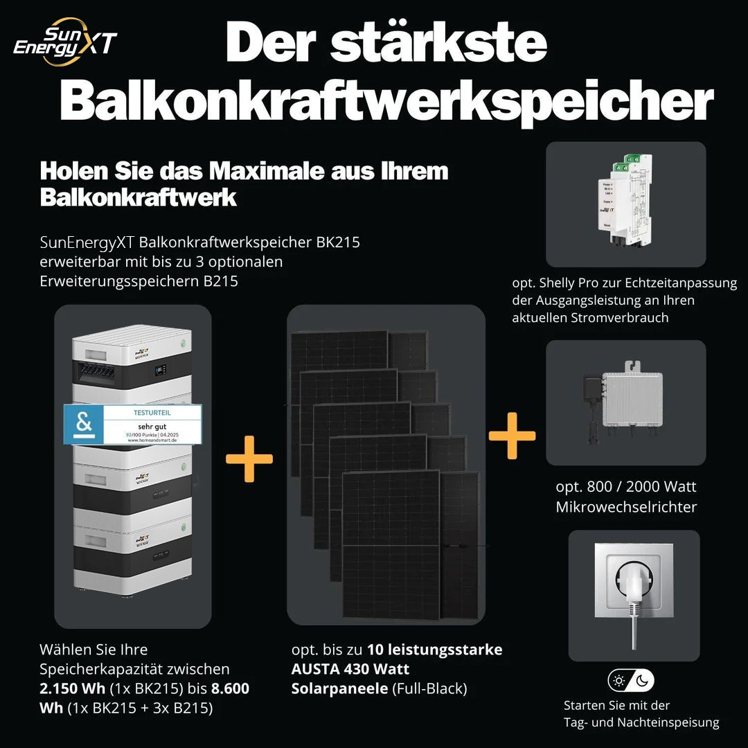 SunEnergyXT Balkonkraftwerkspeicher BK215 konfigurierbares Komplettpaket SunEnergyXT