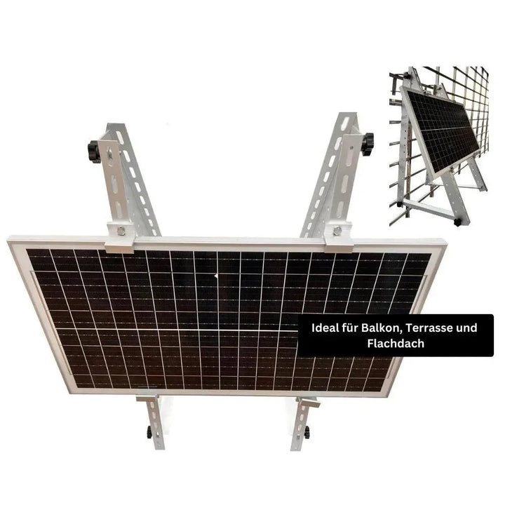 SunEnergyXT Solarmodulhalterung 3-in-1 (silber) für Balkonkraftwerk MSH-01A / MSH-02A - Balkon, Terasse, Flachdach