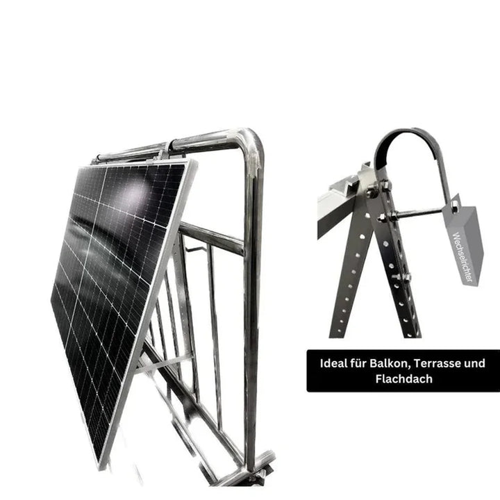 SunEnergyXT Solarmodulhalterung 3-in-1 (silber) für Balkonkraftwerk MSH-01A / MSH-02A - Balkon, Terasse, Flachdach