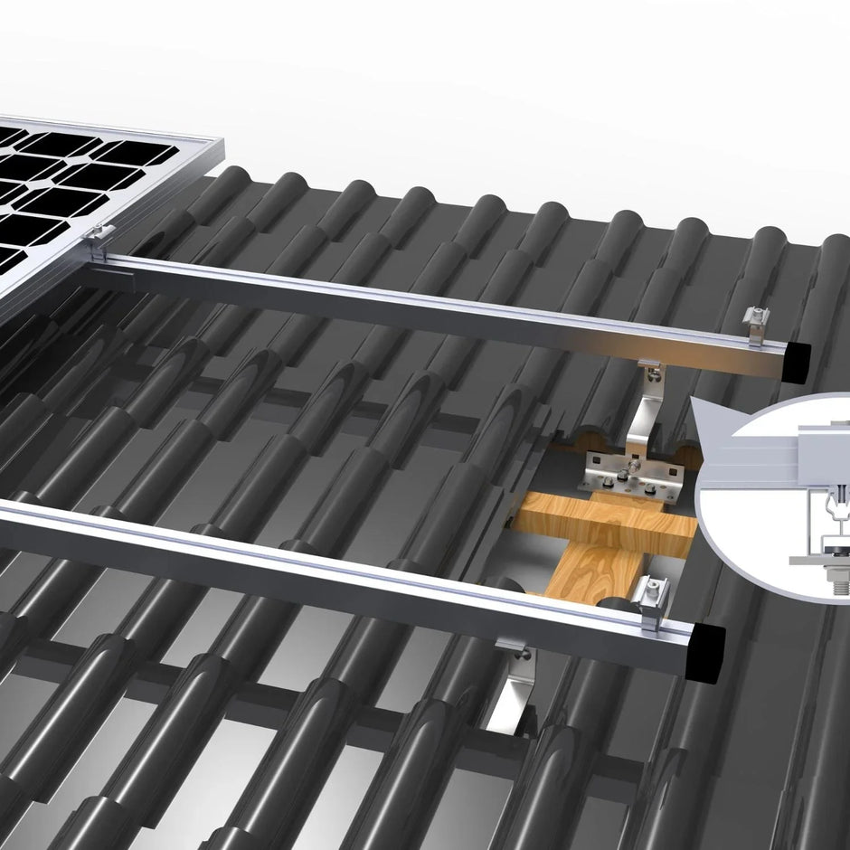 SunEnergyXT hochwertiger Ziegeldach Montagesatz für 2 oder 4 Solarmodule - Dachhaken SunEnergyXT