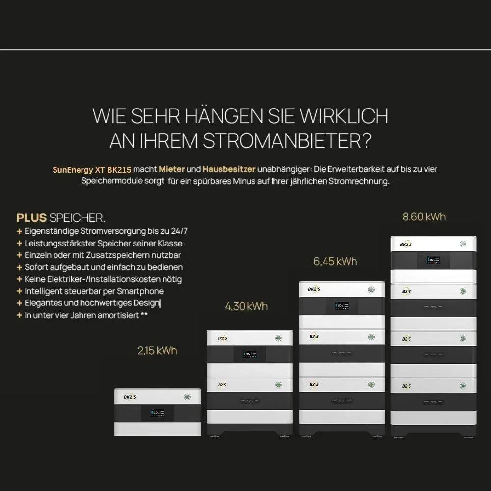 SunEnergyXT BK215 (2,15 kWh) XXL inkl. 4x 430 Wp Solarmodule + 2000 W Wechselrichter
