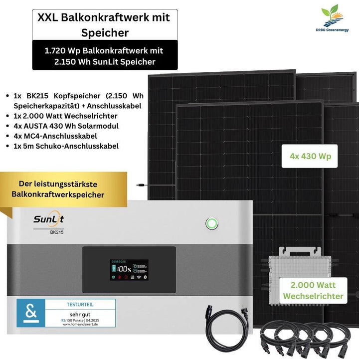 SunLit 1720 Watt XXL Balkonkraftwerk mit 2.150 Watt Speicher BK215 SunLit