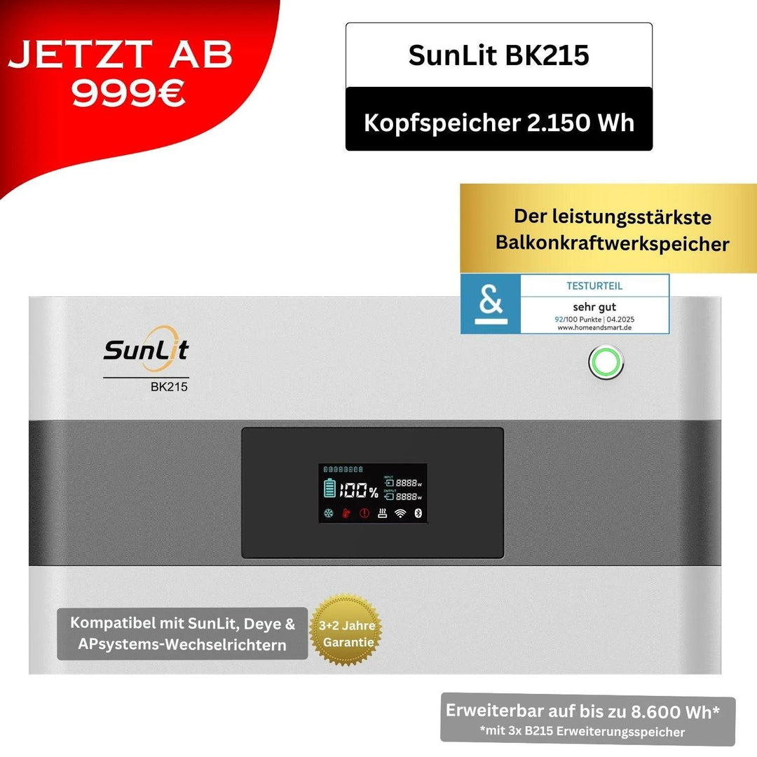 SunLit 1720 Watt XXL Balkonkraftwerk mit 2.150 Watt Speicher BK215 SunLit