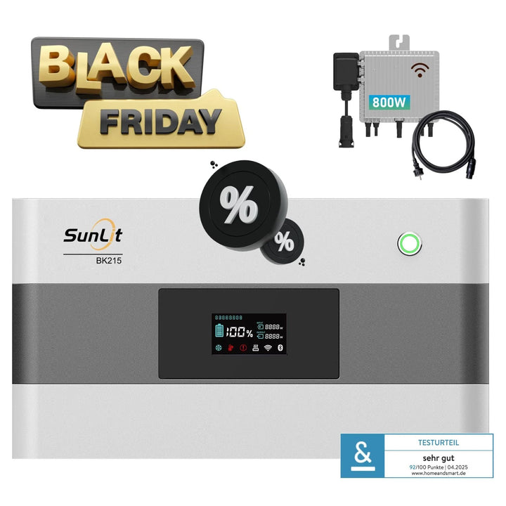 SunLit BK215 Kopfspeicher 2,15 kWh inkl. 800 Watt Deye-Wechselrichter - Black Week Deal SunLit