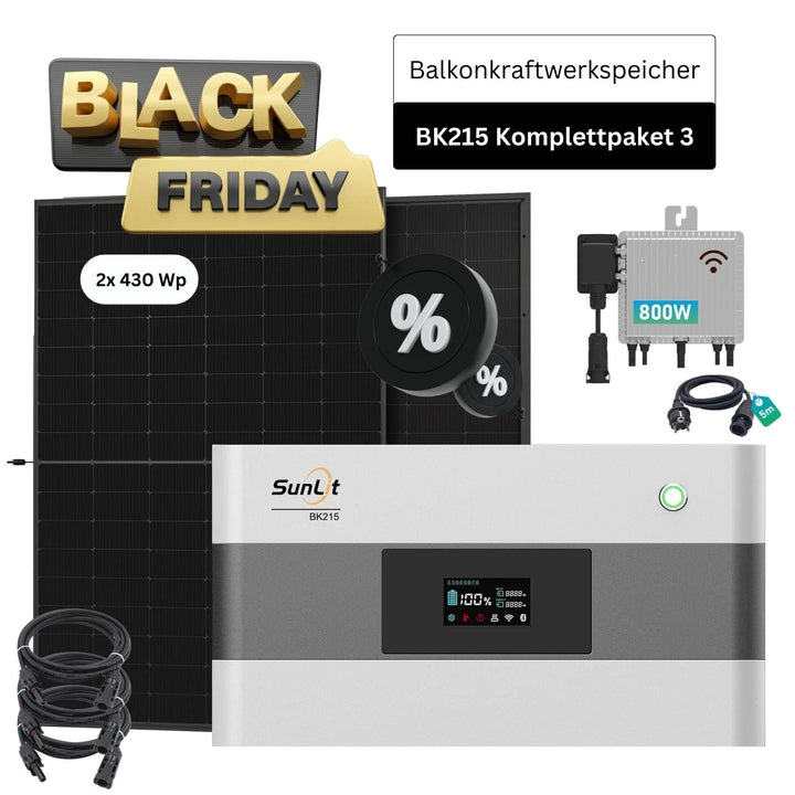 SunLit BK215 (2,15 kWh) Sparpaket 03 inkl. 2x 430 Wp Solarmodule + 800 W Wechselrichter SunLit