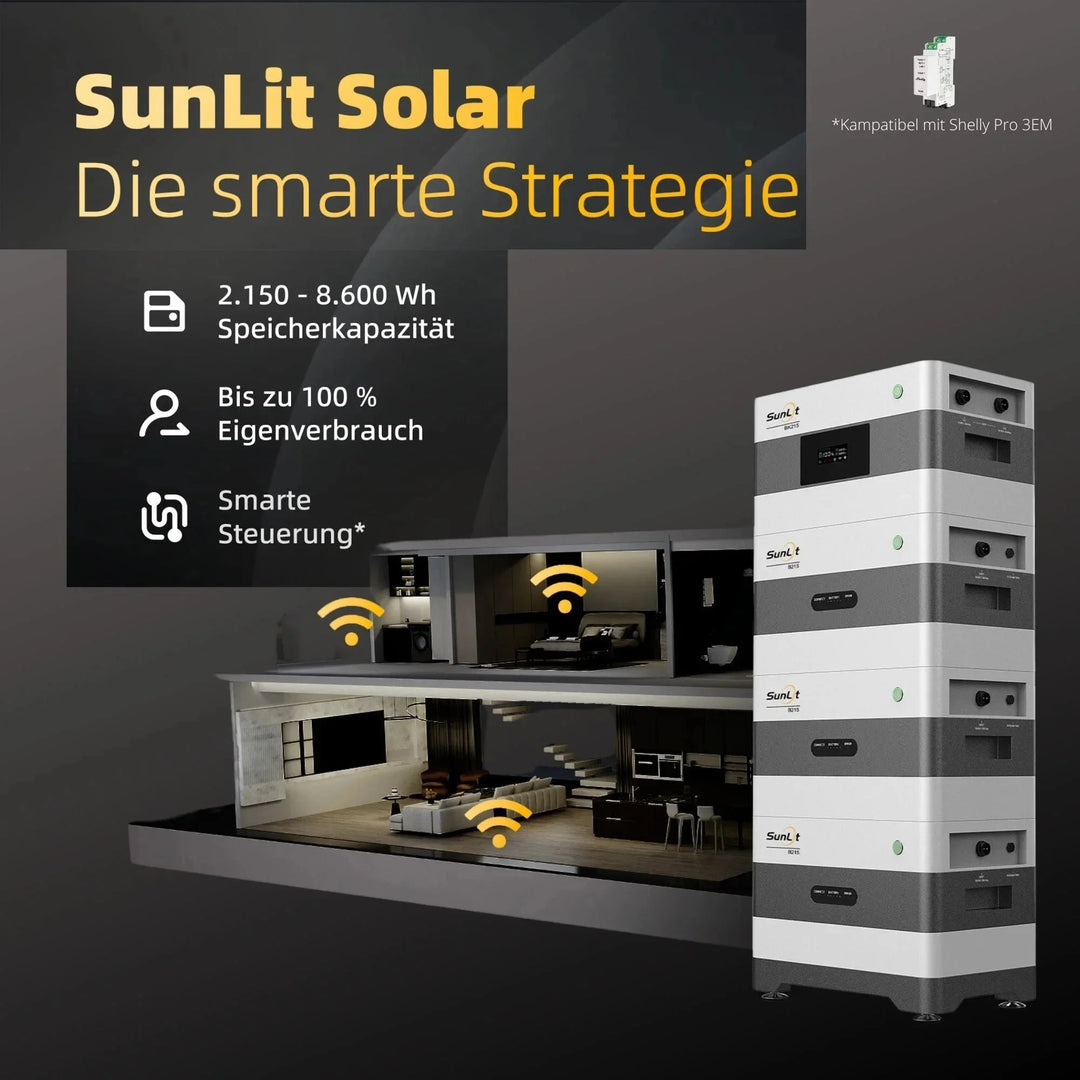 SunLit BK215 (2,15 kWh) Sparpaket 04 inkl. 4x 430 Wp Solarmodule + 800 W Wechselrichter Sunlit Solar