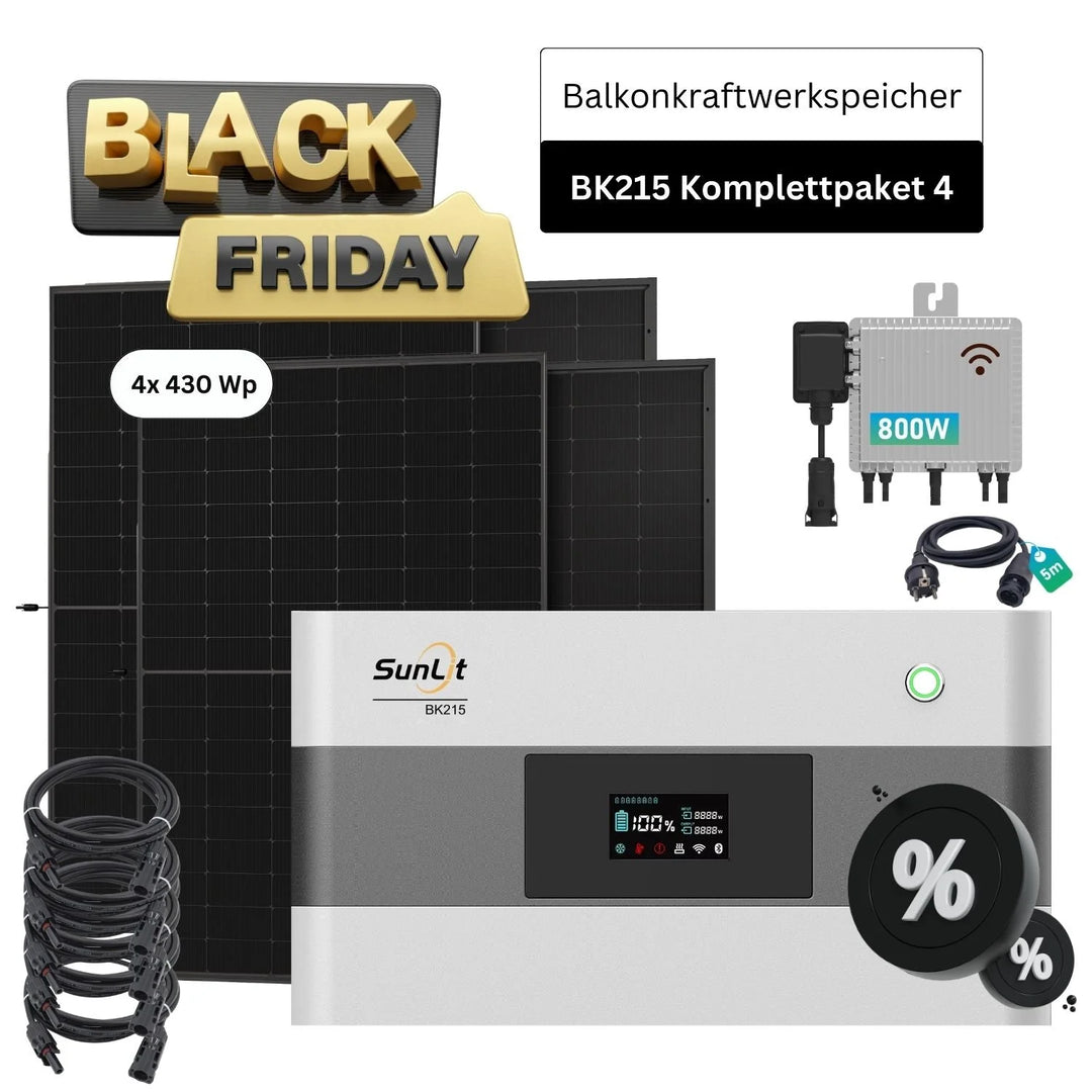 SunLit BK215 (2,15 kWh) Sparpaket 04 inkl. 4x 430 Wp Solarmodule + 800 W Wechselrichter Sunlit Solar