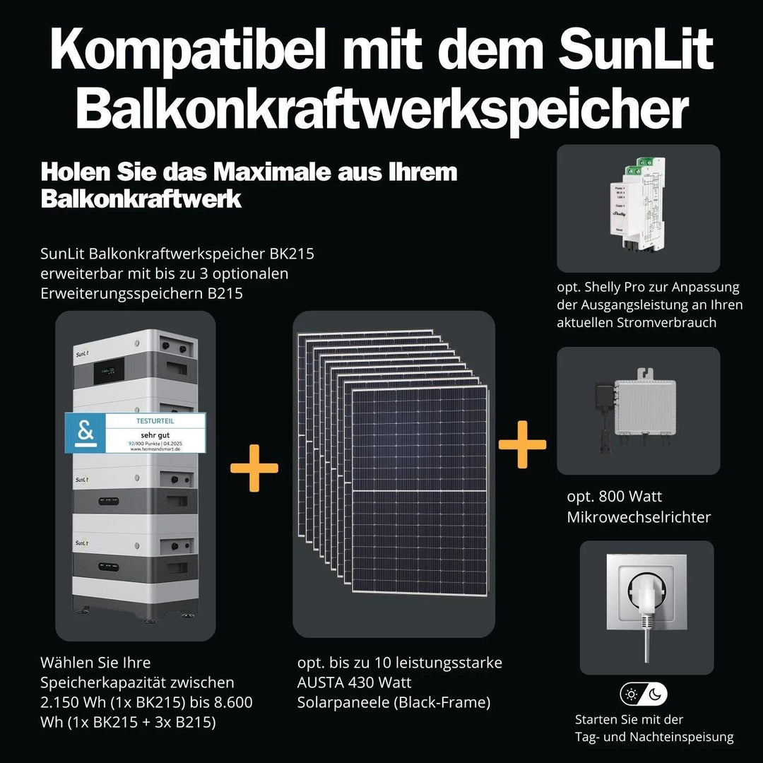 SunLit Balkonkraftwerk - 800 Watt Plug & Play Komplettset Sunlit