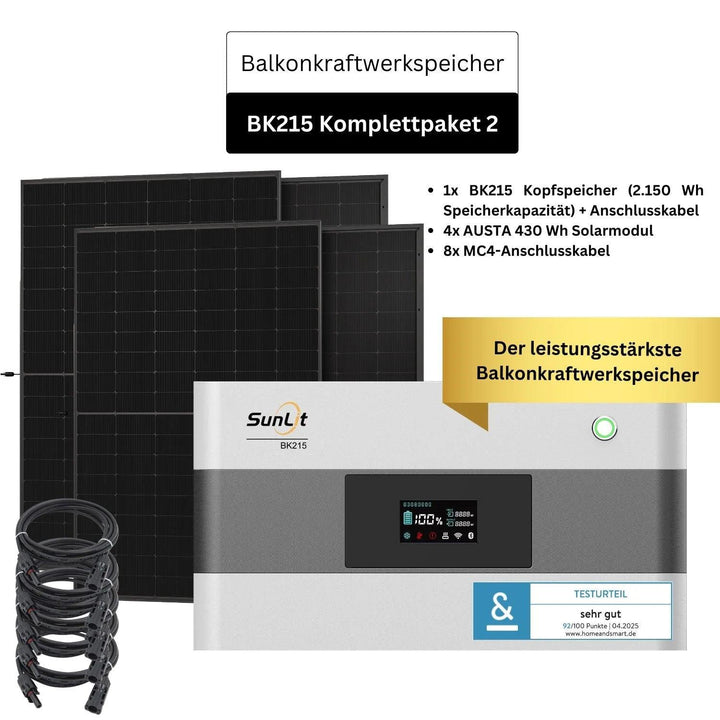 SunLit Balkonkraftwerkspeicher BK215 Sparpaket 02 inkl. 4x 430 Wh Solarmodulen Sunlit Solar