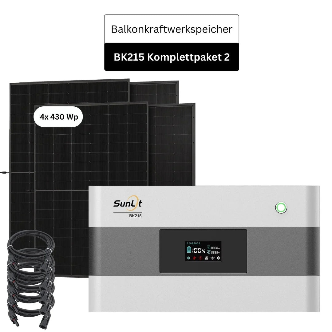 SunLit Balkonkraftwerkspeicher BK215 Sparpaket 02 inkl. 4x 430 Wh Solarmodulen Sunlit Solar