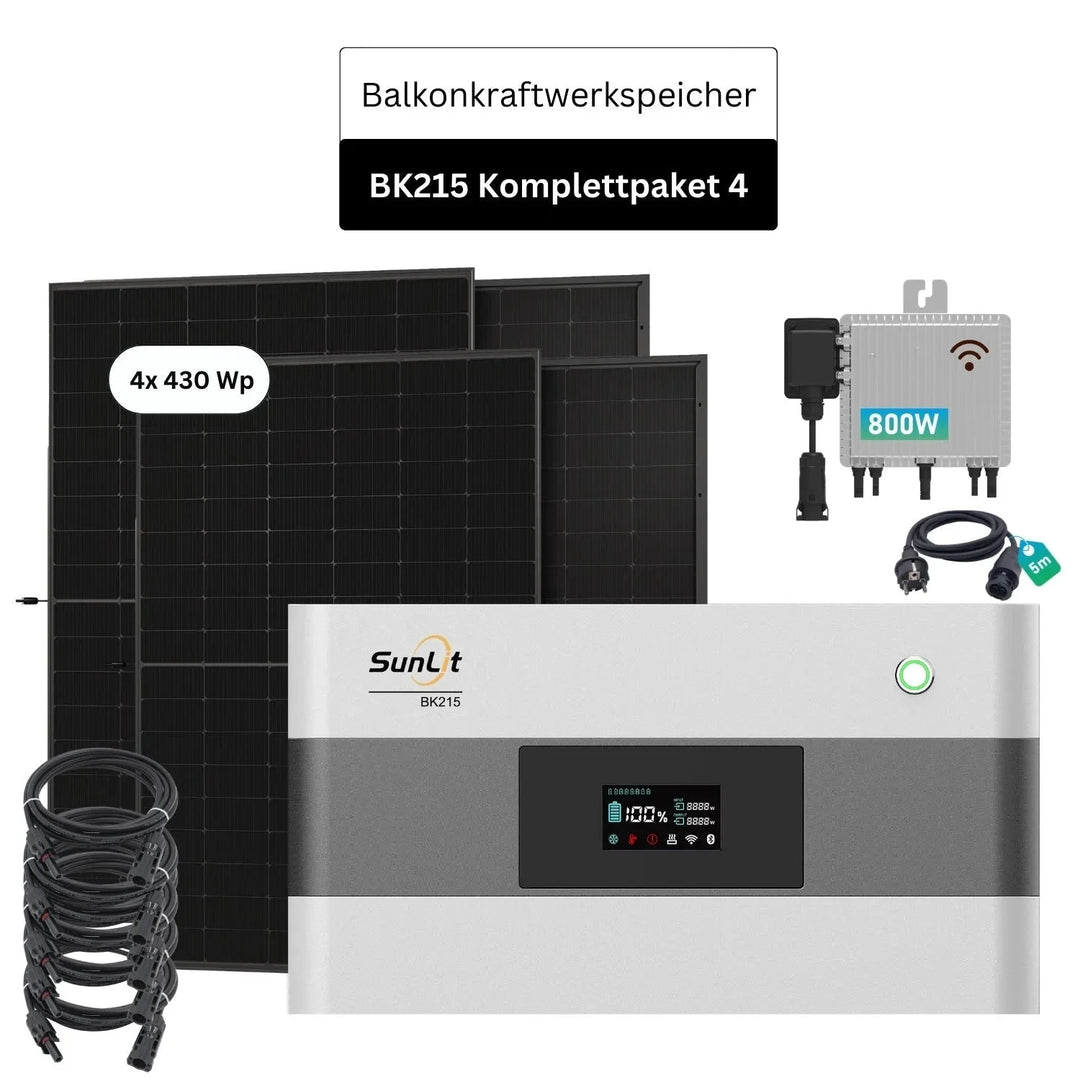 SunLit Balkonkraftwerkspeicher BK215 Sparpaket 04 inkl. 4x 430 Wh Solarmodulen & Wechselrichter Sunlit Solar