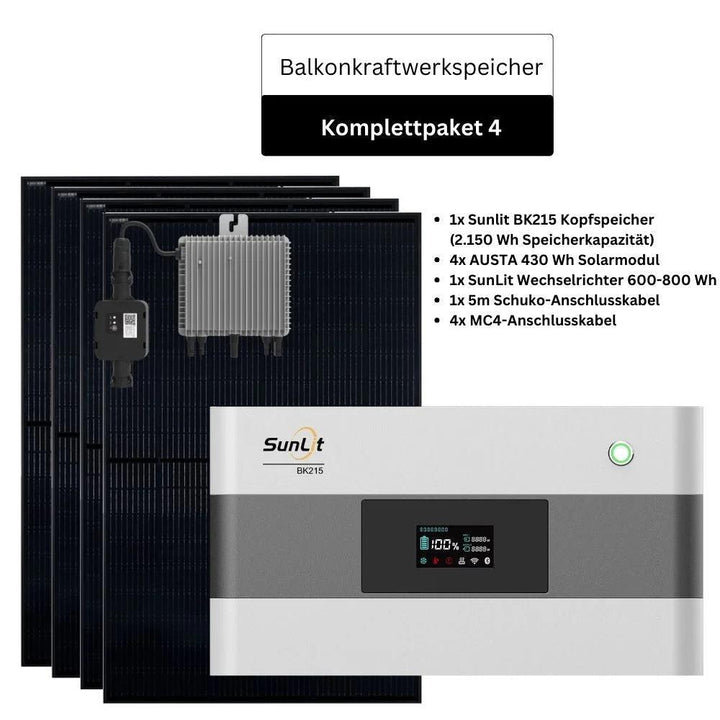 SunLit Balkonkraftwerkspeicher inkl. 2 bis 4 Stück 430 Wh Solarmodulen Sunlit Solar