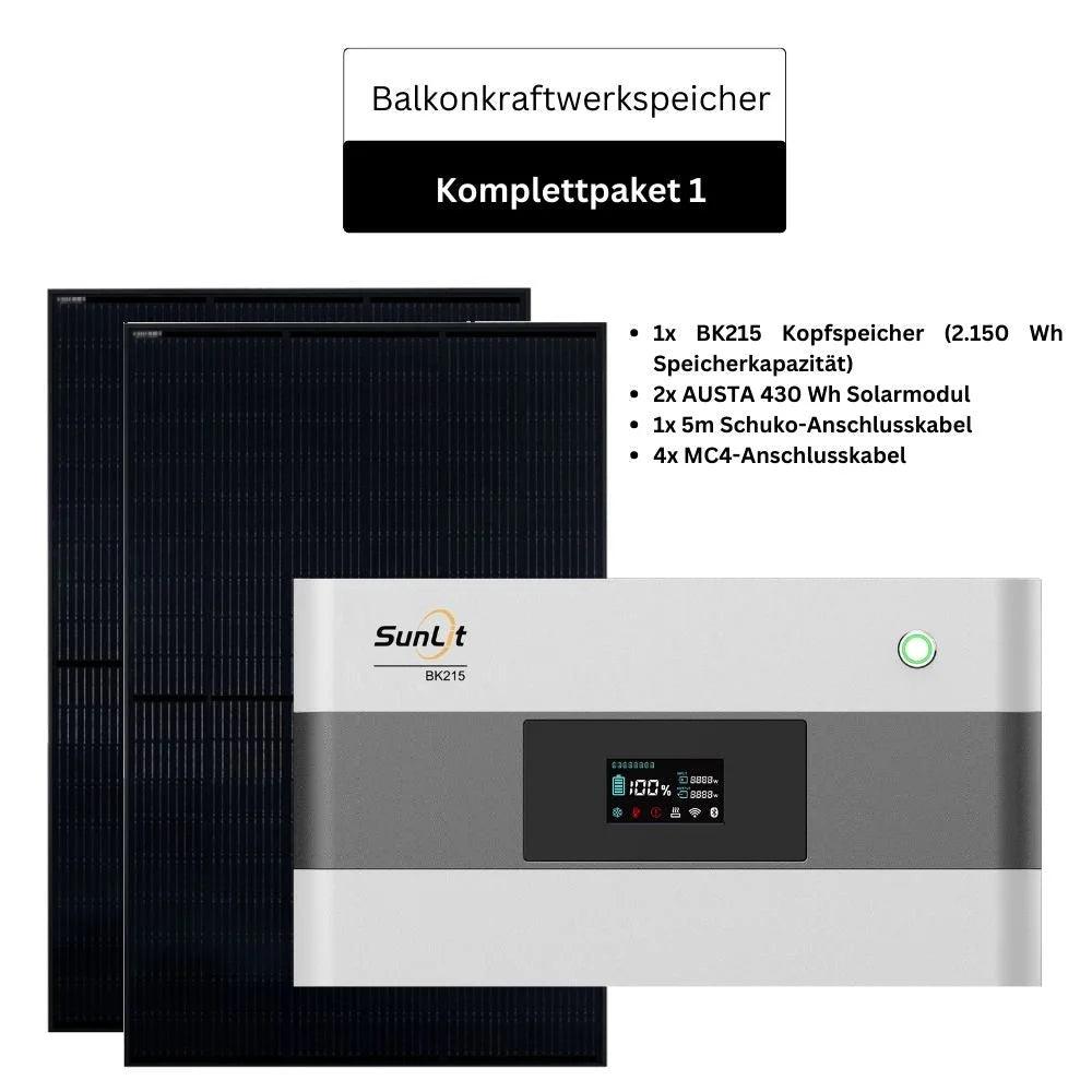 SunLit Balkonkraftwerkspeicher inkl. 2 bis 4 Stück 430 Wh Solarmodulen Sunlit Solar