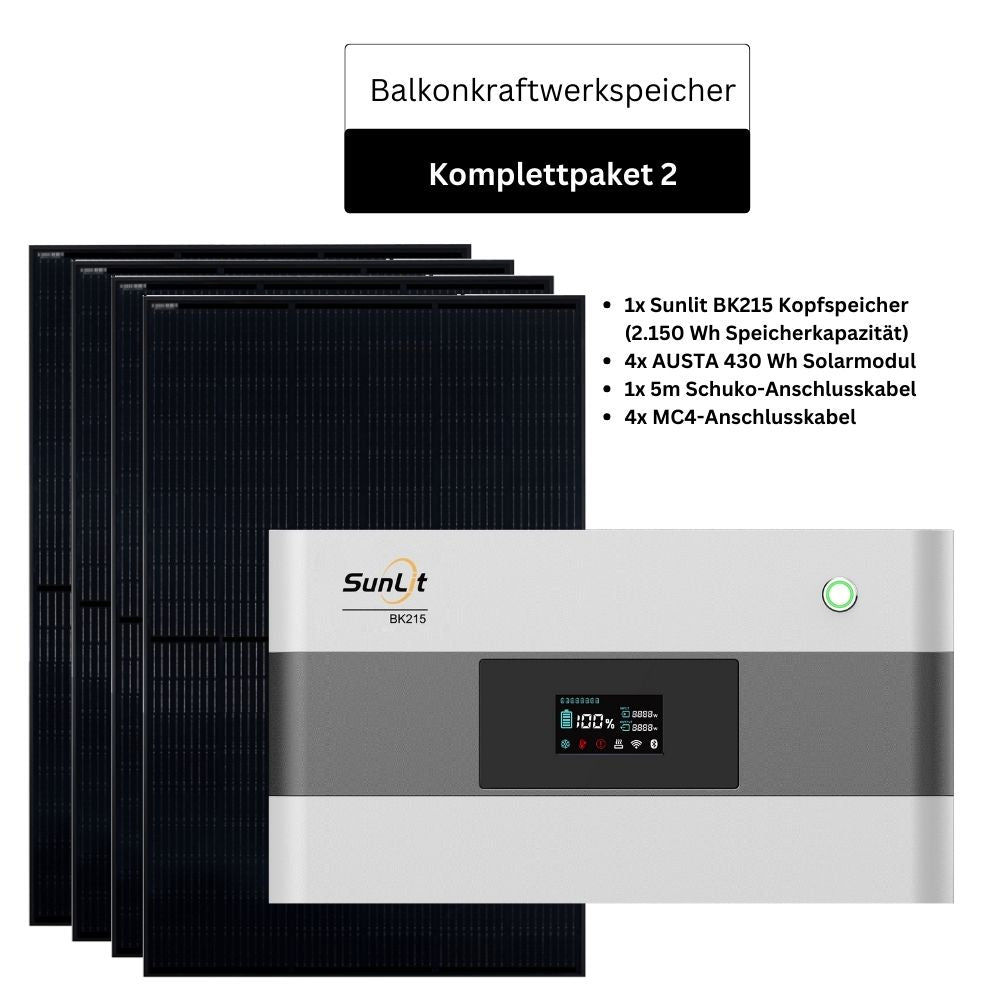 SunLit Balkonkraftwerkspeicher inkl. 2 bis 4 Stück 430 Wh Solarmodulen Sunlit Solar