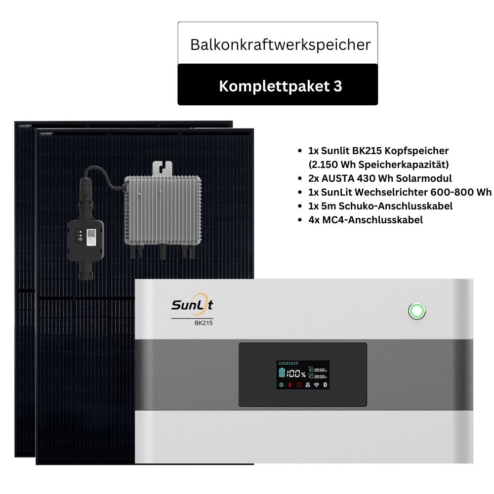 SunLit Balkonkraftwerkspeicher inkl. 2 bis 4 Stück 430 Wh Solarmodulen Sunlit Solar