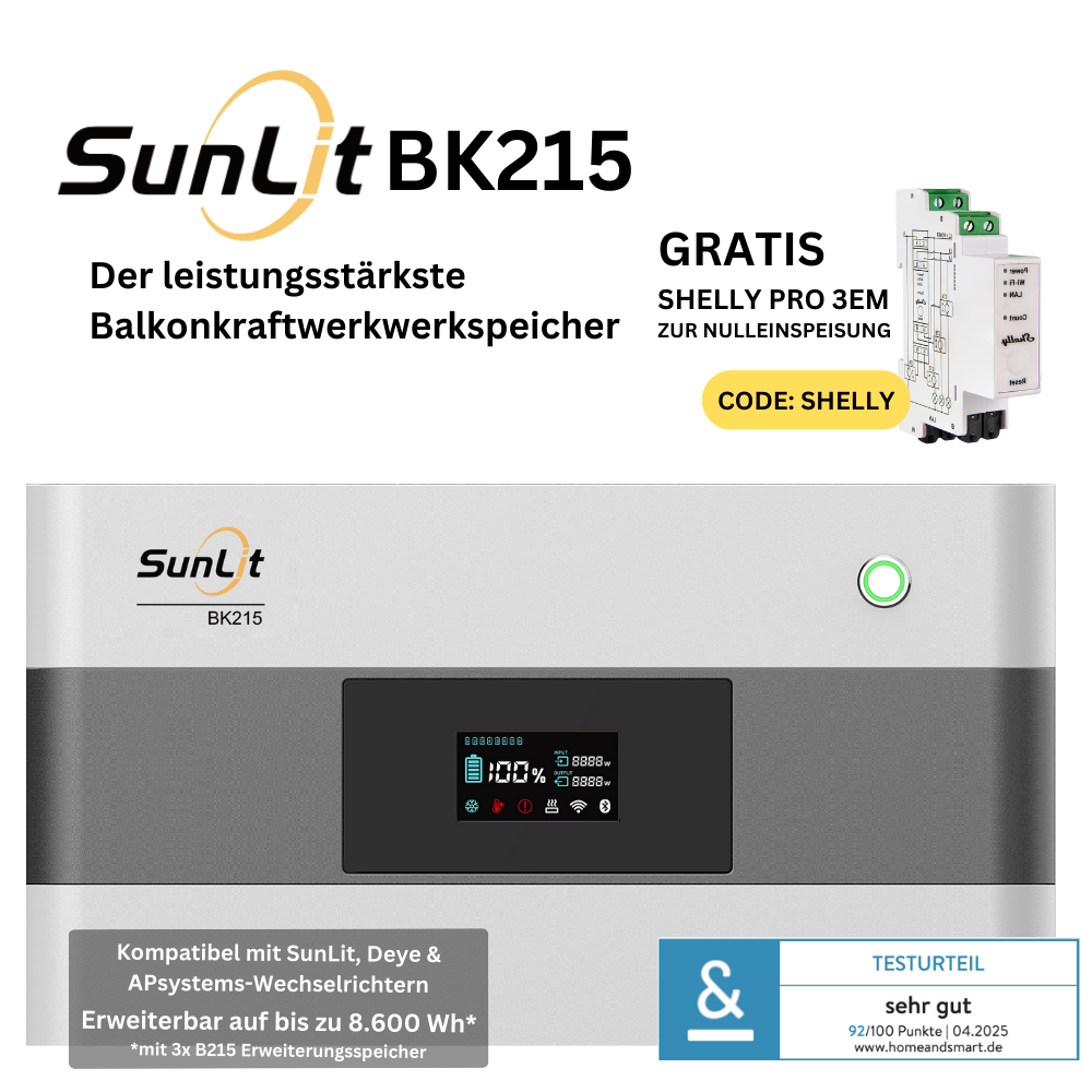 SunLit Solar Balkonkraftwerkspeicher BK215 (2150 Wh Kopfspeicher) SunLit