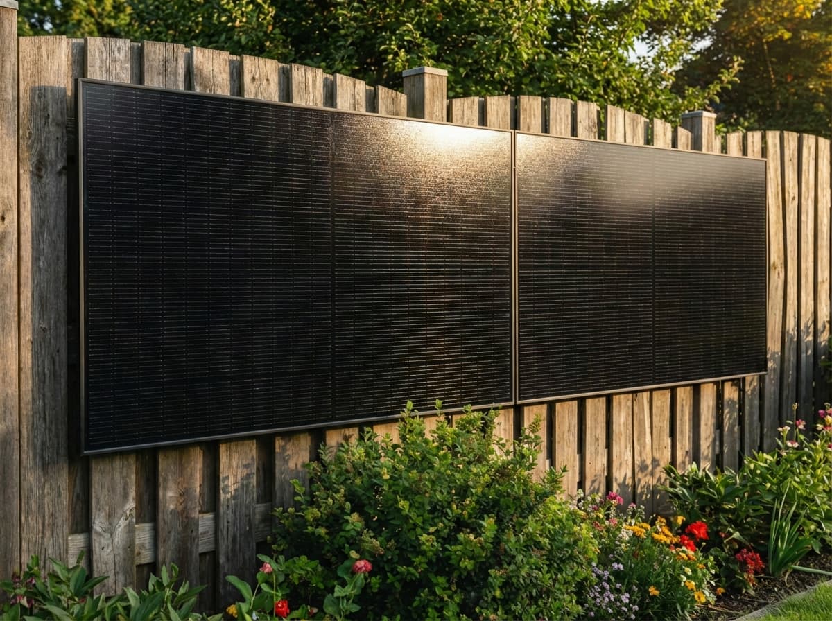 Balkonkraftwerk am Zaun montiert im Garten – Plug and Play Solarpanel Installation
