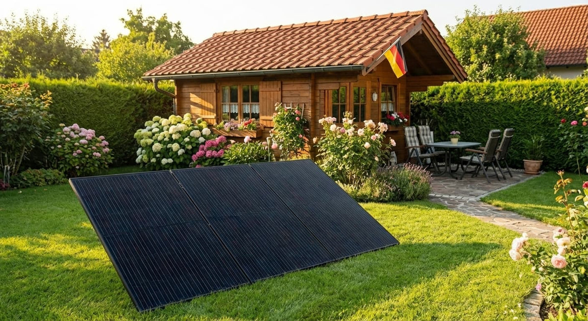 Balkonkraftwerk im Garten installiert ohne Halterung – einfache Solar Plug and Play Lösung für Zuhause
