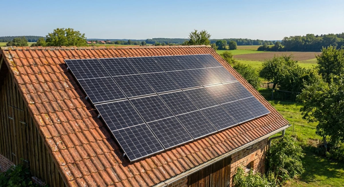 Balkonkraftwerk auf Ziegeldach montiert mit Ziegeldachhalterung – Photovoltaik Solarmodule zur Eigenstromerzeugung auf Hausdach