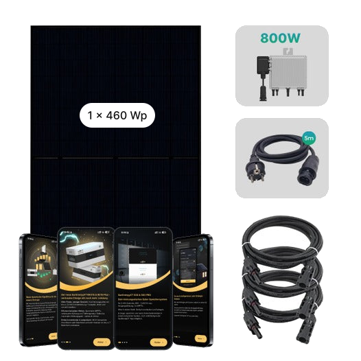 DRBO Greenenergy Balkonkraftwerk-Komplettset mit 1 × 460-Wp-Solarmodul und Zubehör