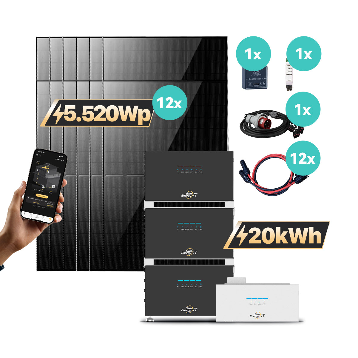 SunEnergyXT 500 PRO Trio PV-Speicher-Set F34 mit 20 kWh Speicherklasse und PV-Komponenten