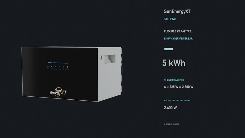 SunEnergyXT 500 PRO Kapazitätserweiterung von 5 kWh bis 30 kWh mit bis zu fünf B500 Erweiterungsbatterien