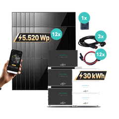 SunEnergyXT 30-kWh-Set: 3 Hauptspeicher, 3 B500, 12 Solarmodule, EcoTracker IR sowie PV- und AC-Anschlusskabel
