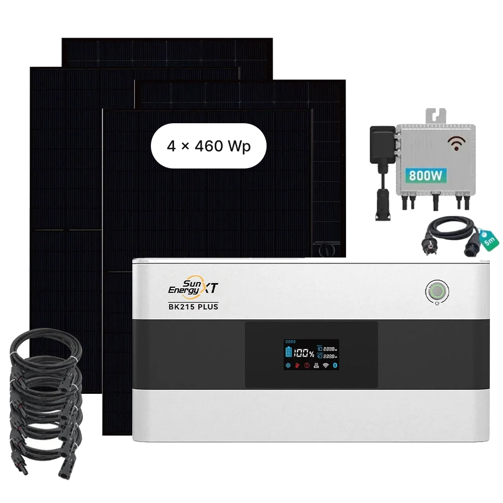 SunEnergyXT BK215 PLUS Sparpaket 03 mit 4 × 460-Wp-Solarmodulen und 800-W-Wechselrichter