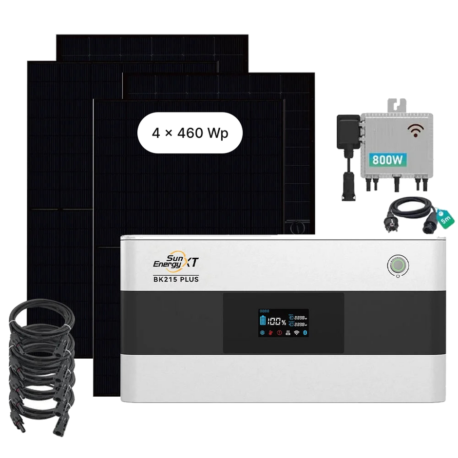 SunEnergyXT BK215 PLUS Sparpaket 03 mit 4 × 460-Wp-Solarmodulen und 800-W-Wechselrichter