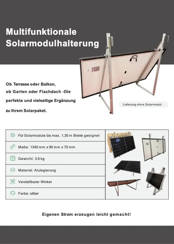 3-in-1 Solarmodulhalterung - Balkon, Terasse, Garten, Flachdach DRB Solar