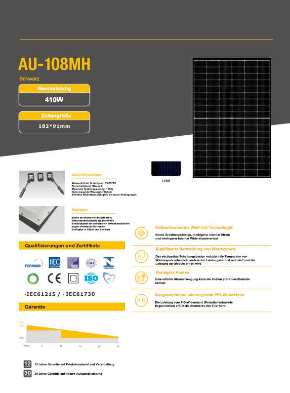 410 Wp Solarmodul - AU410-30V-MH DRB Solar
