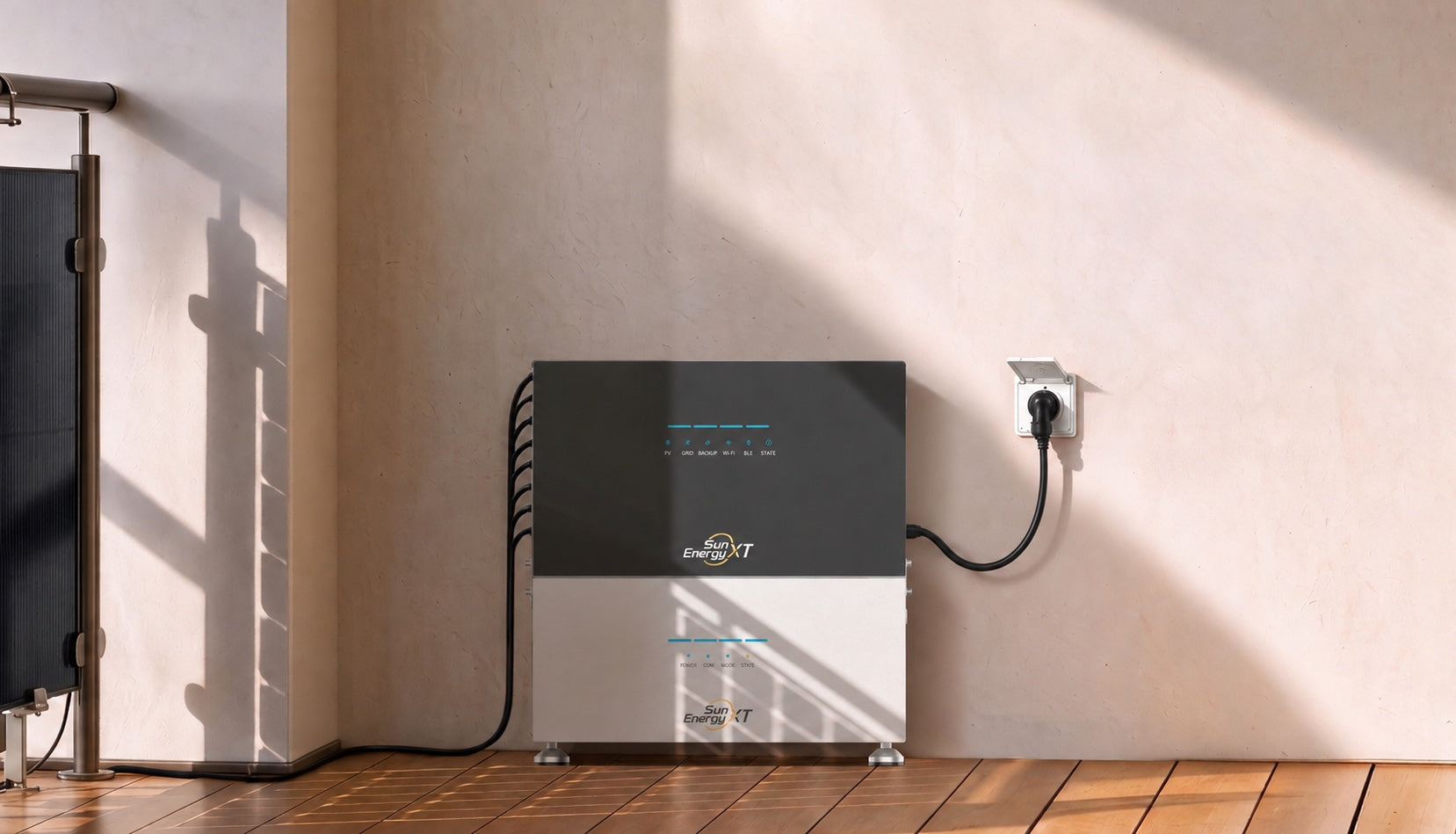 Szenenillustration: SunEnergyXT 500 PRO mit B500-Erweiterungsbatterie auf einem Balkon